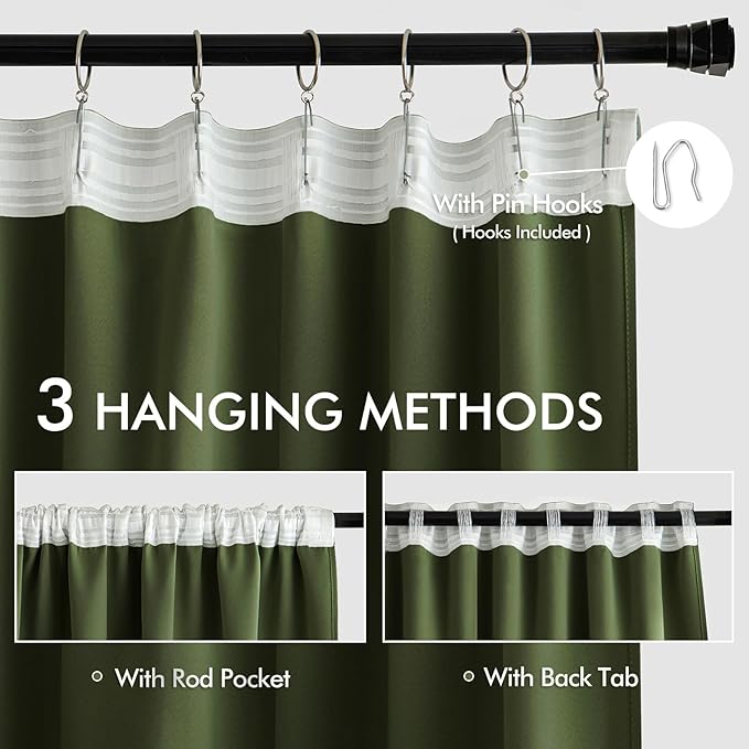 MIULEE Olive Green Back Tab Blackout Curtains 120 Inch Long 2 Panels Set - Image 3