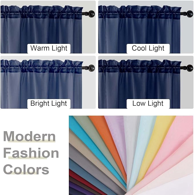 Cafe Curtains 36 Inch Length Tier 2 Pieces, Modern Soft Airy Sheer Kitchen - Image 5
