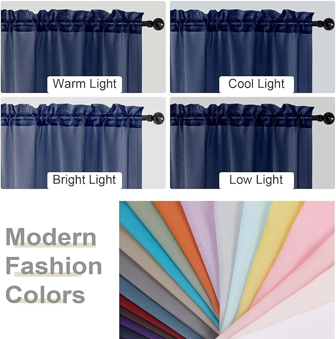 Navy Blue Sheer Curtains 84 Inches Long 2 Panels, Soft Airy Light Filtering - Image 6