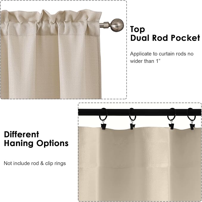 OWENIE Bob Valance Curtains 18 Inch Length 1 Piece, Faux Linen Slub Solid Linen - Image 4