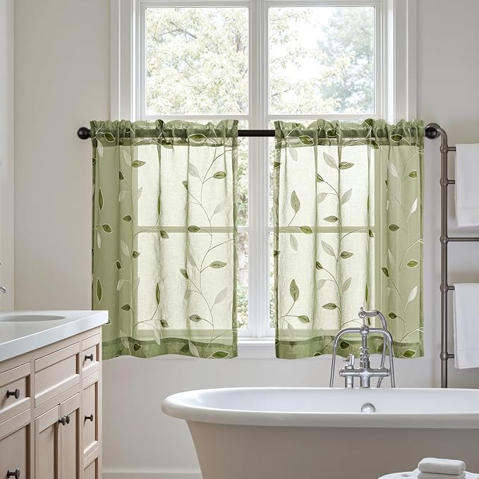 MIULEE Sage Green Sheer Kitchen Curtains 30x36 Inches Length 2 Panels - Image 7