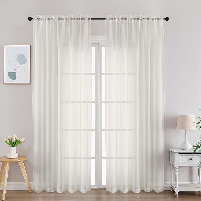Gwine Ivory Sheer Curtains 84 Inches Long 2 Panels Set, Light Filtering Sheer by Gwine