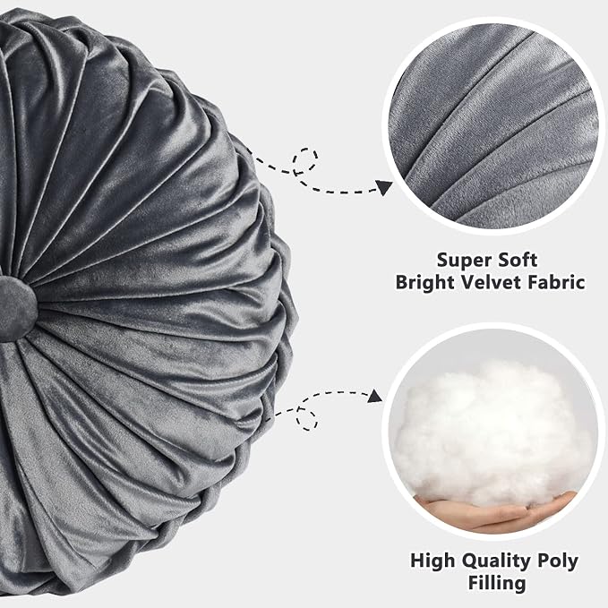 HIG Set of 2 Decorative Round Pleated Throw Pillows, Classy Accent Pumpkin - Image 2