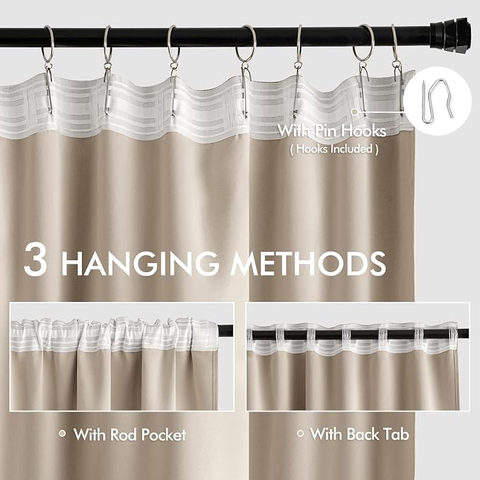 MIULEE Taupe Back Tab Blackout Curtains 72 Inches Long 2 Panels Set - Image 3