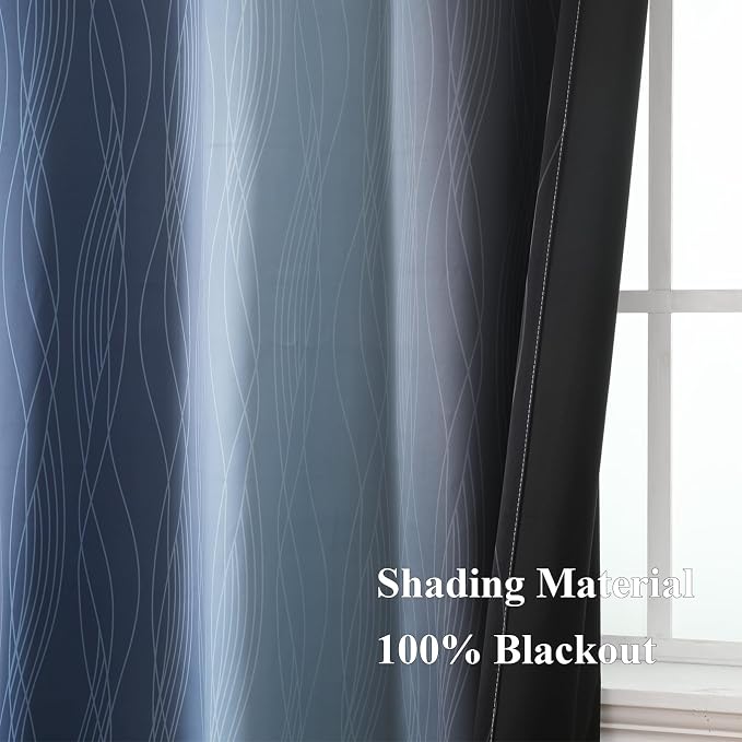 Estelar Textiler Navy Blue and Black Ombre Blackout Curtains 72 Inch Length 2 - Image 5