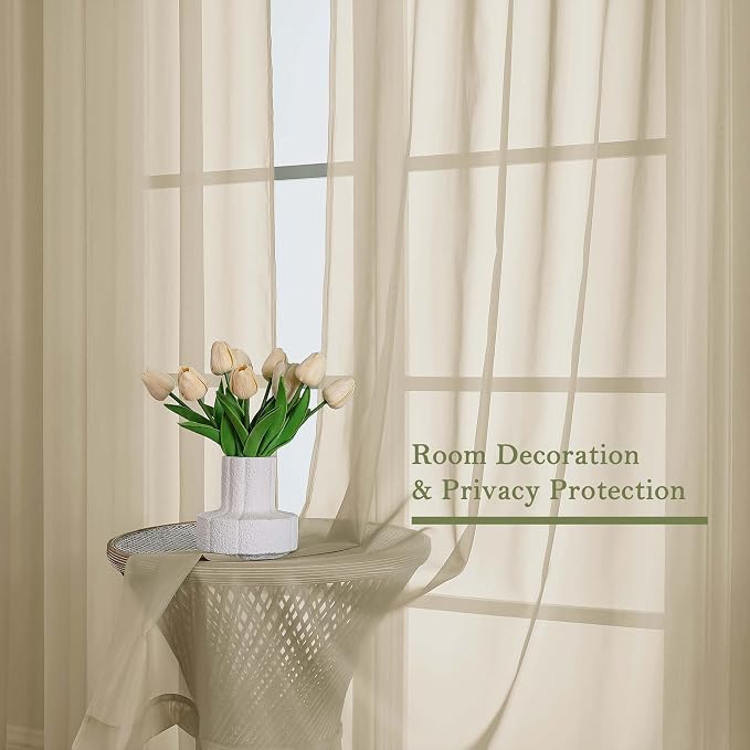 Lecloud Taupe Sheer Curtains 108 Inches Long 2 Panels, Dual Rod Pocket Light - Image 4