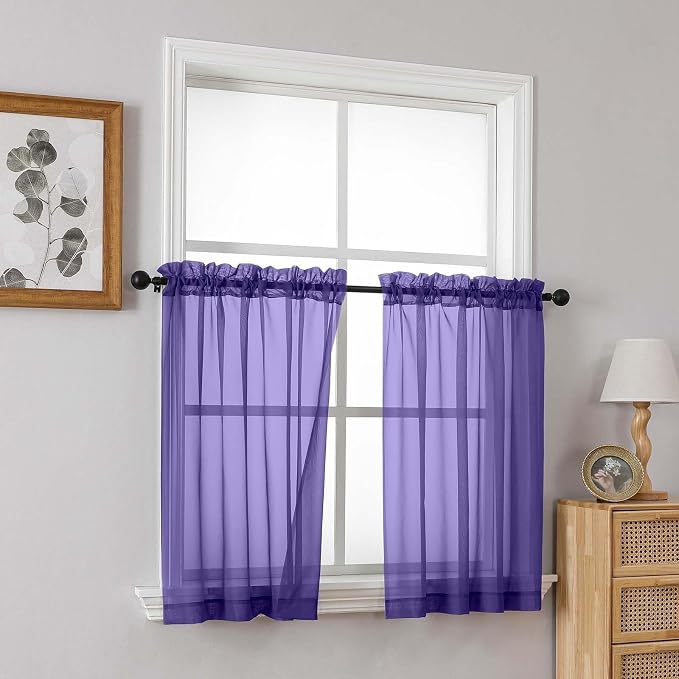 Purple Small Sheer Curtains 2 Panels Set, Kitchen Curtains 36 Inch Length - Image 8