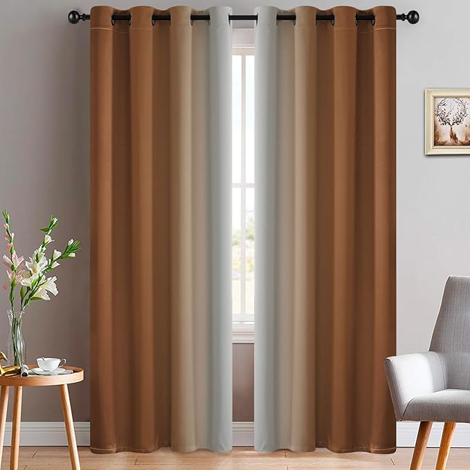 Yakamok Greyish White and Burnt Orange Ombre Curtains, Light Blocking Curtains by Yakamok