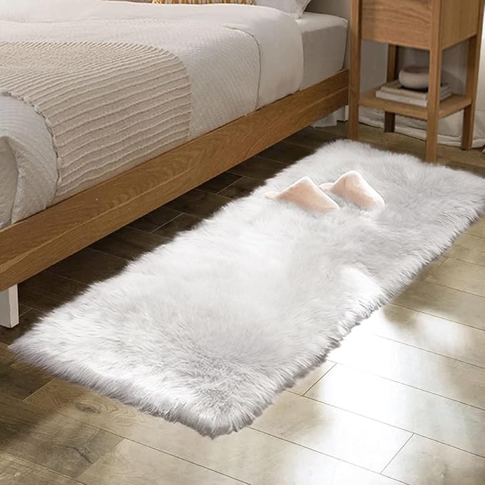 ORINOVA White Faux Sheepskin Fur Machine Washable Runner Area Rugs by ORINOVA