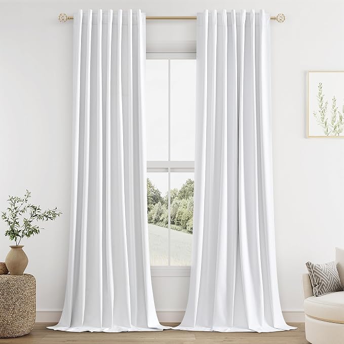 Guken White 100% Blackout Linen Curtains 144 Inch Length 2 Panels Set by Guken