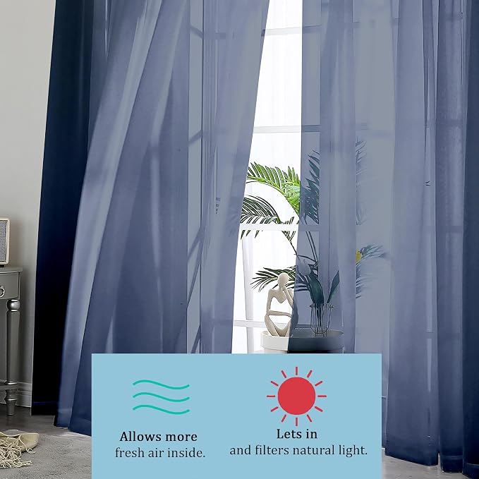 OWENIE Sheer Curtains 54 inches Long 2 Panels Set, Rod Pocket Curtain Sheers - Image 7