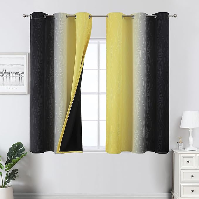 Estelar Textiler Yellow and Black Ombre Blackout Curtains 54 Inch Length by ESTELARTEXTILER