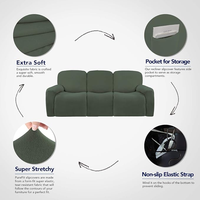 PureFit Super Stretch 3 Seats Recliner Chair Sofa Couch Cover - Image 3