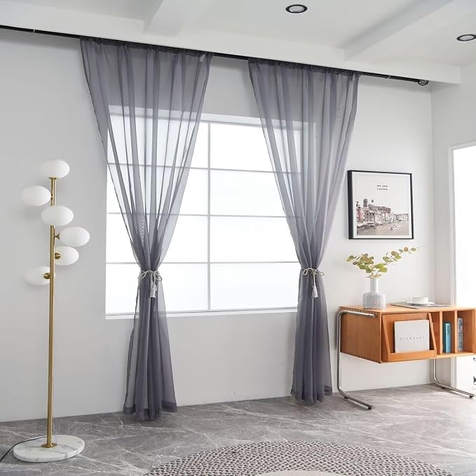 SpaceDresser Basic Rod Pocket Sheer Voile Window Curtain Panels Grey 1 Pair 2 - Image 2