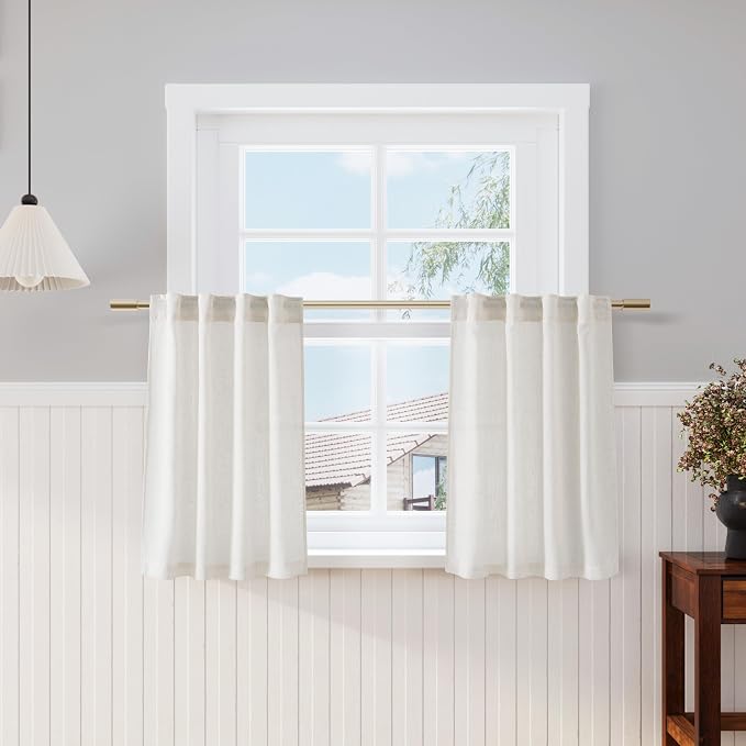 Nanspring Cream Linen Cafe Curtains 30 Inch Length Privacy Light Filtering Semi by Nanspring