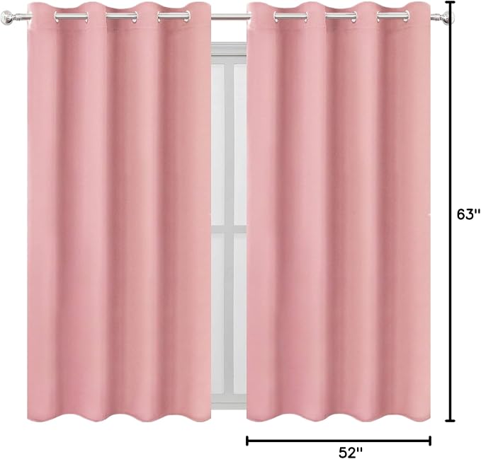 LEMOMO Blackout Curtains 52 x 63 inch/Pink Curtains Set of 2 Panels/Thermal - Image 9