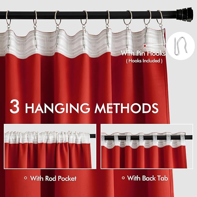MIULEE Christmas Red Back Tab Blackout Curtains 84 Inch Length 2 Panels Set - Image 3