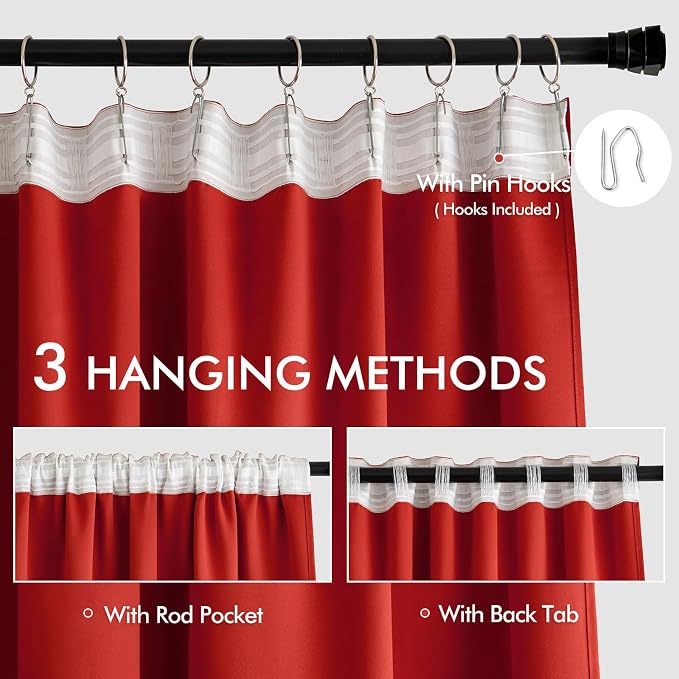 MIULEE Christmas Red Back Tab Blackout Curtains 90 Inches Long 2 Panels Set - Image 3