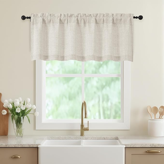 Natural Valances for Windows, Light Filtering Faux Linen Textured Small Short by WelvetBLK