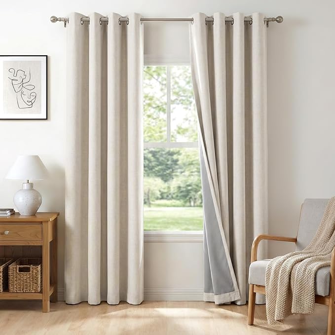 100% Blackout Curtains 63 Inch Length Linen Textured Blackout Curtains by 100BlackoutShield