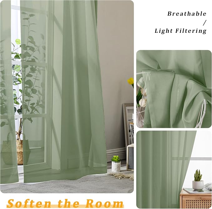Gwine Sage Green Sheer Curtains - Image 4