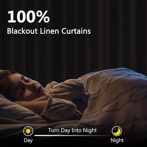 100% Blackout Linen Curtains for Bedroom 84 inches Long, Thermal Insulated Room - Image 2