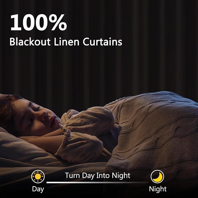 100% Blackout Linen Curtains for Bedroom 84 inches Long, Thermal Insulated Room - Image 2