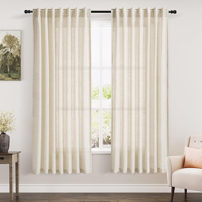 Nanspring Warm Beige Linen Curtains 72 Inch Length by Nanspring
