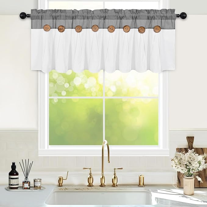 FRAMICS Farmhouse Valance Curtains, Boho Cotton Linen Kitchen Valance, Country - Image 2