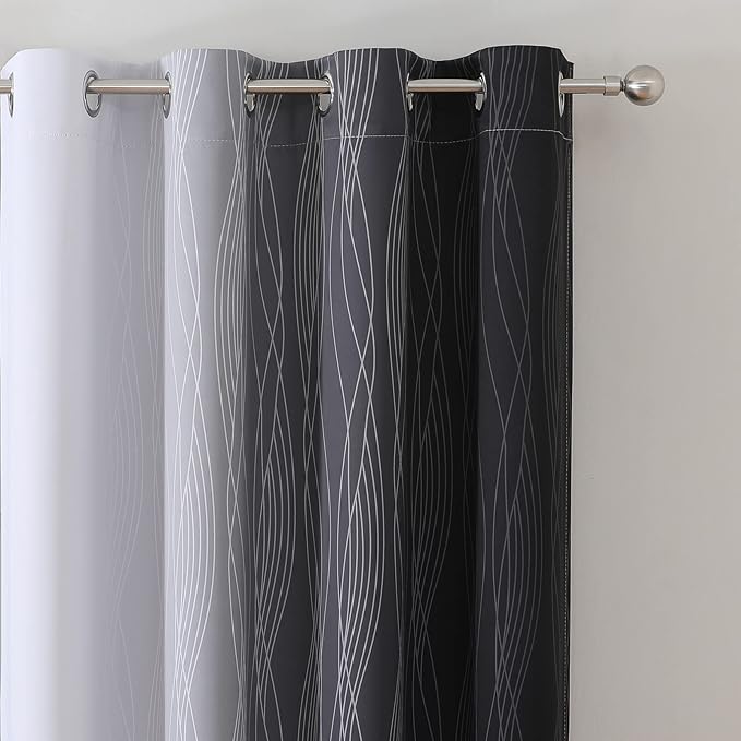 Estelar Textiler Black and Greyish White Ombre Short Blackout Kitchen Curtains - Image 4