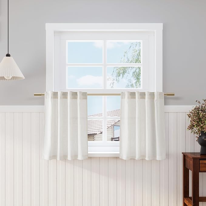 Nanspring Cream Small Linen Textured Curtains 24 Inch Length Light Filtering by Nanspring