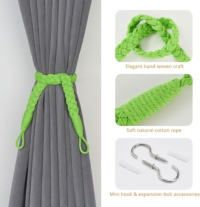 NICEEC 2 Pack Natural Cotton Rope Curtain Tiebacks Elegant Boho Style - Image 2