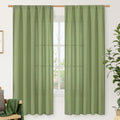 LAMIT Green Linen Curtains for Bedroom, Faux Linen Textured Light Filtering by LAMIT