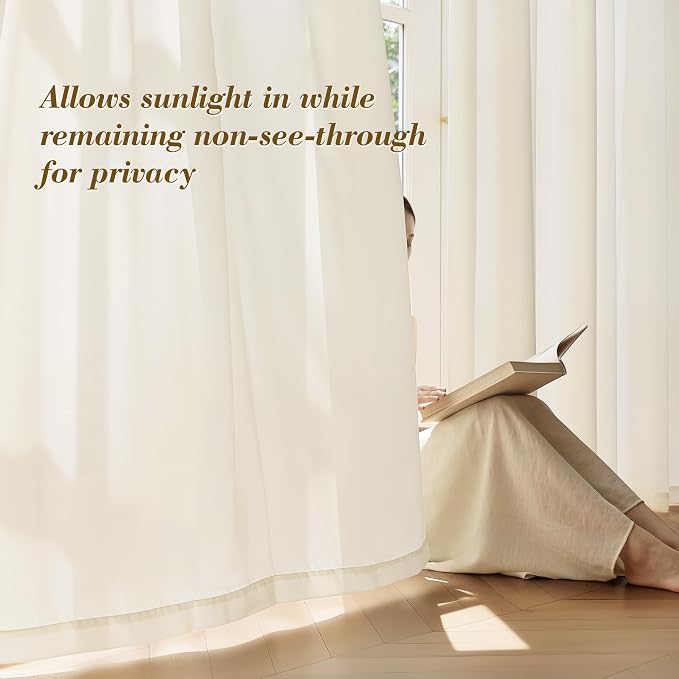 FMFUNCTEX Sheer Non-See-Through Butter Cream Curtains - Image 4