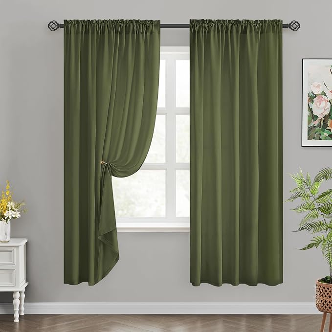HOMEIDEAS Non-See-Through Olive Green Privacy Sheer Curtains, 52 X 72 Inches by HOMEIDEAS