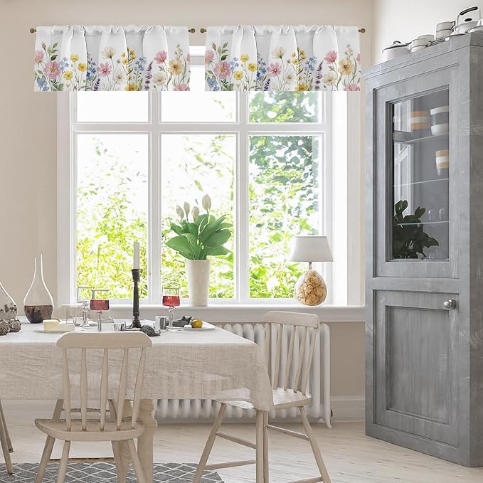 Emvency 4 Pack Valances Window Treatments, Spring Wildflower Flower Blackout - Image 2