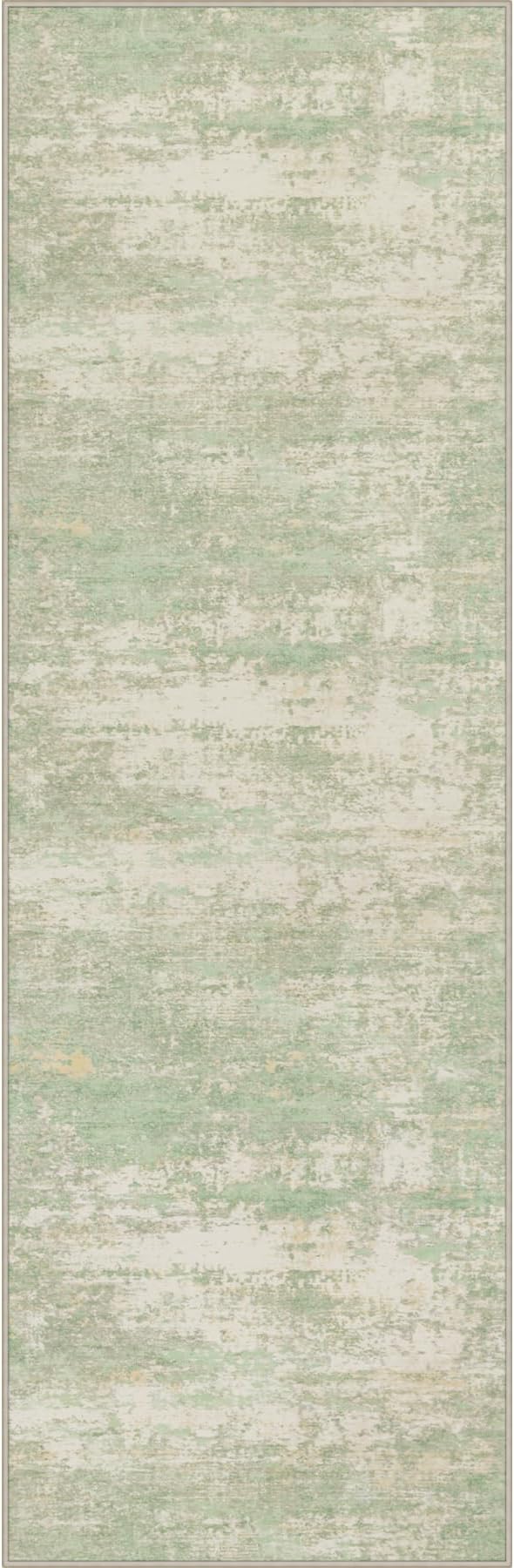 3x10 Washable Runner Rug：Modern Abstract Soft Carpet Green Cream | by FXRHLP
