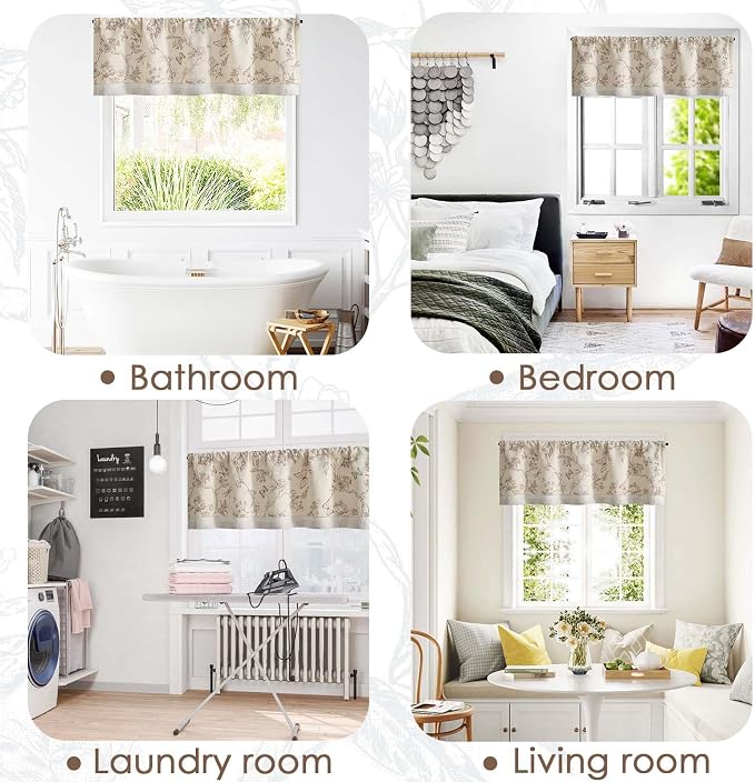 jinchan Floral Curtain Valance for Windows 16 Inch Linen Valance for Kitchen - Image 8
