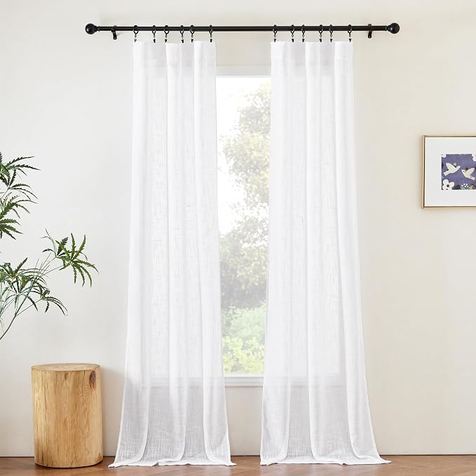 NICETOWN White Sheer Curtains 96 inches Long, Rod Pocket & Back Tab Faux Linen - Image 2