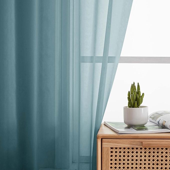 Dusty Blue Kitchen Curtains 30 Inch Length Tier 2 PCS, Solid Soft Half Curtains - Image 7