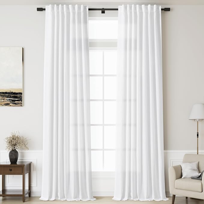 Linen White Curtains 135 inch Extra Long by Nanspring