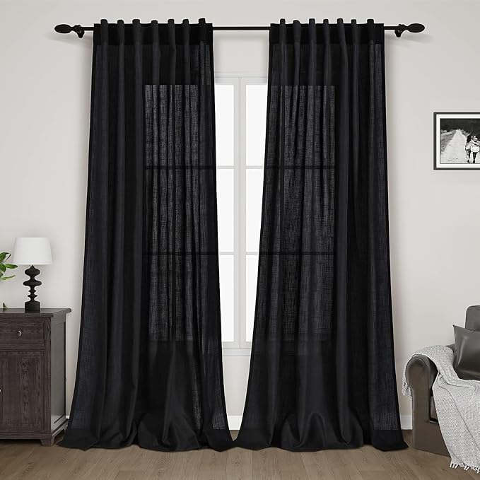 Balck Sheer Linen Curtains 94 inch Length by Nanspring