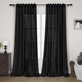 Black Curtains 95 Inches Long 2 Panel Set Back Tab Sheer Black Linen Curtain by Nanspring