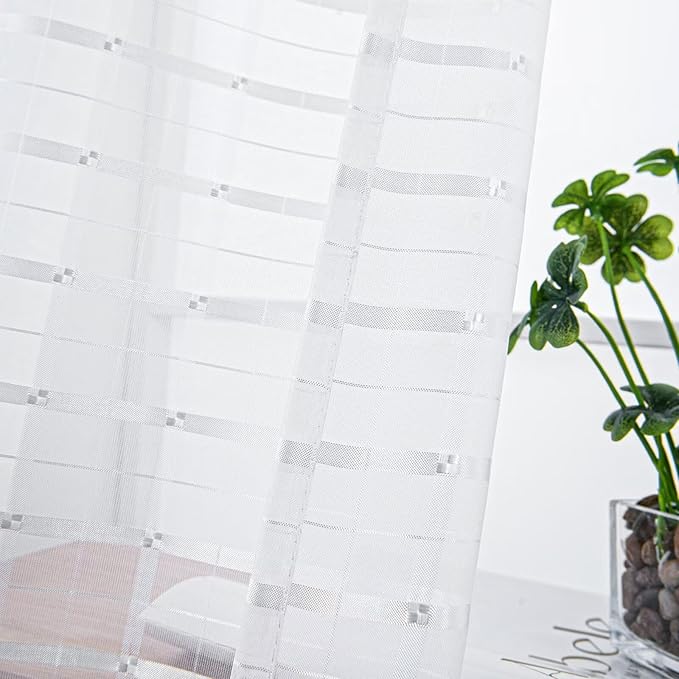 SpaceDresser Check Sheer Curtains 54 Inches Long - Image 2