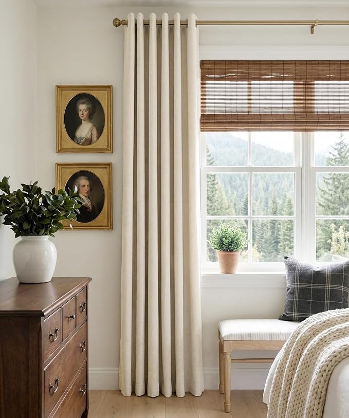 100% Blackout Linen Textured Curtains 80 Inch Long, Butter Cream | 100% - Image 2
