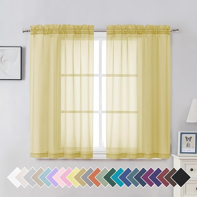 Aiyufeng Yellow Sheer Curtains 45 Inch Length 2 Panels Set, Light Filtering by Aiyufeng