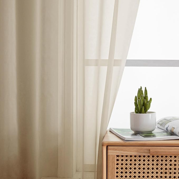 Simplebrand Taupe Sheer Curtains 96 Inches Long, Light Filtering Light Brown - Image 3