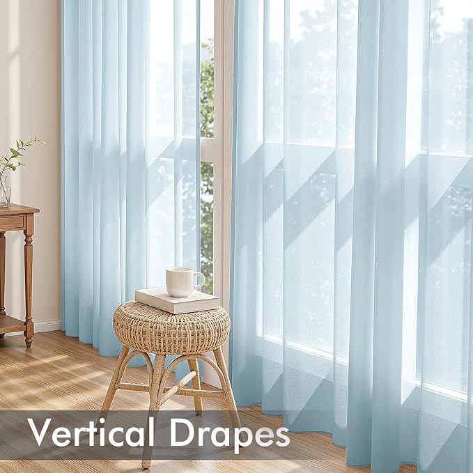 MIULEE Sky Blue Sheer Curtains 96 Inches Long, 4 Panels Set, Light Filtering - Image 5