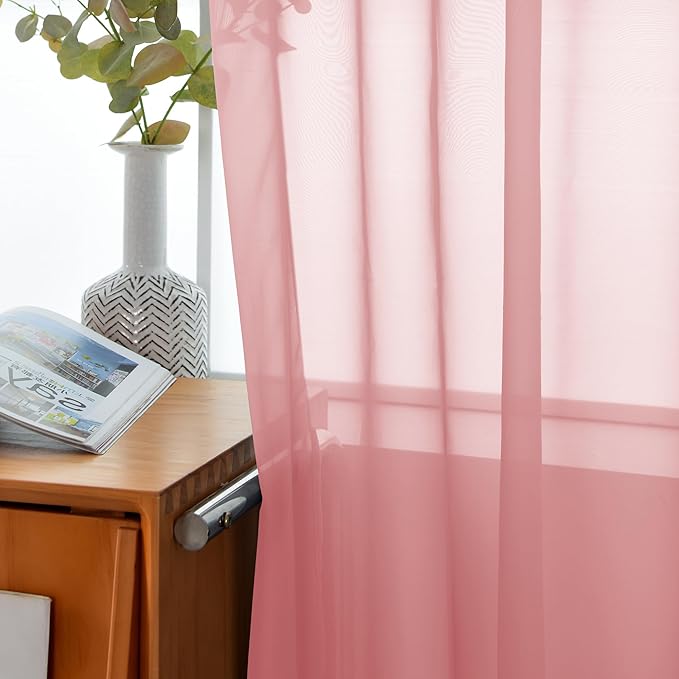 youleyar Solid Sheer Rod Pocket Curtain Voile Draperies 2 Panels White Beige - Image 4