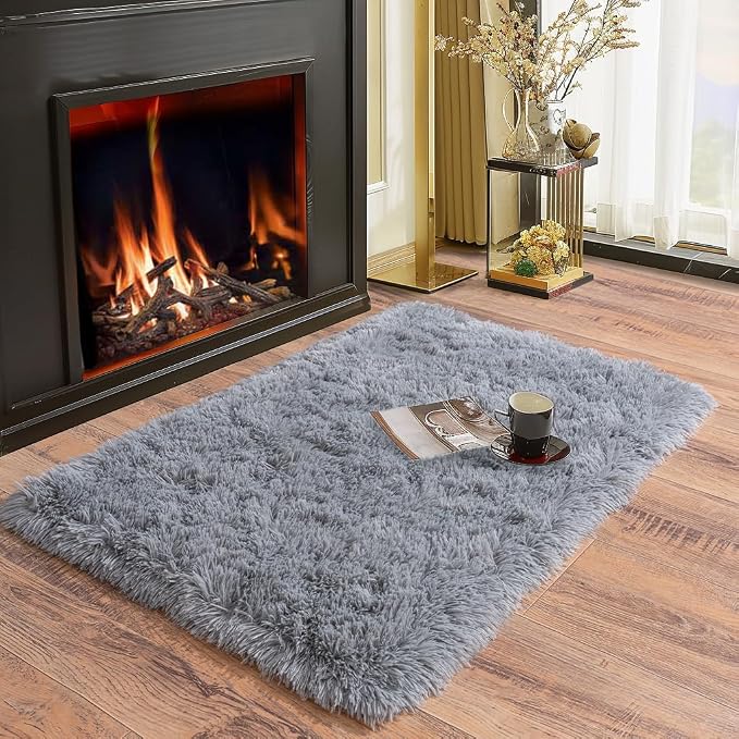 Soft Runner Rugs for Bedroom Hallways, 2 Packs 2x3 Grey Fluffy Shag Throw Area - Image 3